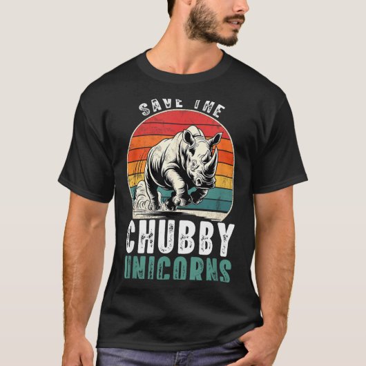 Save The Chubby Unicorns Funny Retro Rhino Animal T-shirt (Voorkant)
