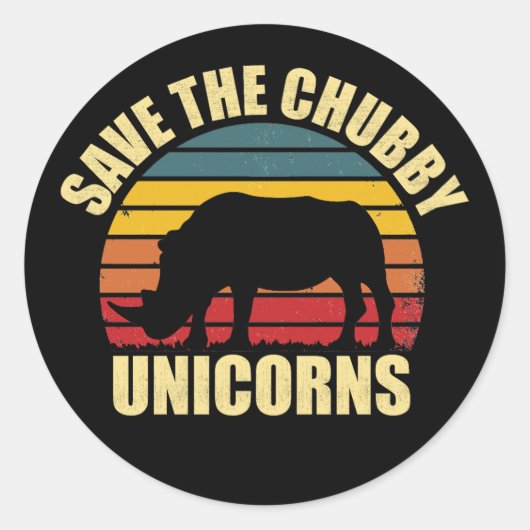 Save the Chubby Unicorns rhino lovers Ronde Sticker (Voorkant)