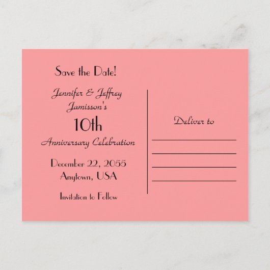 Save the Date 10th Jubileum Party Koraal Roos Aankondigingskaart (Achterkant)