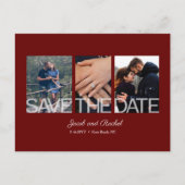 Save the Date 3-Photo Collage Bourgogne Red Weddin Briefkaart (Voorkant)