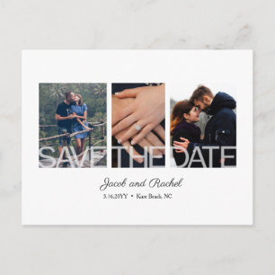 Save the Date 3-Photo Collage Eenvoudige Witte Huw Briefkaart