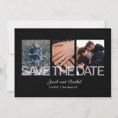 Save the Date 3-Photo Collage Zwart Wit Trouwen (Voorkant)