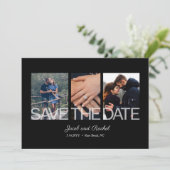 Save the Date 3-Photo Collage Zwart Wit Trouwen (Staand voorkant)