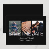 Save the Date 3-Photo Collage Zwart Wit Trouwen (Voorkant / Achterkant)