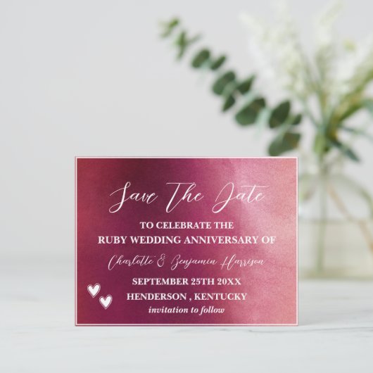 Save the Date 40e robijn bruiloft jubileum Briefkaart (Staand voorkant)