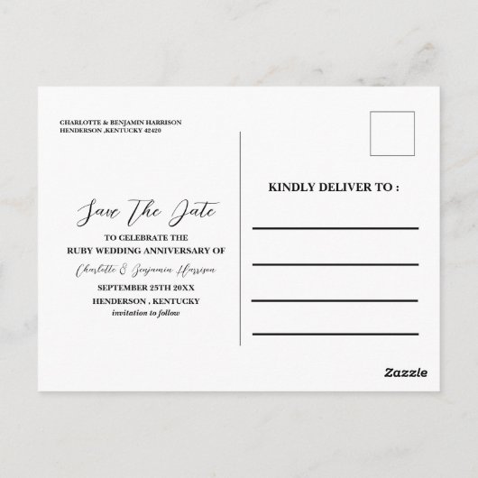 Save the Date 40e robijnen bruiloft jubileum Briefkaart (Achterkant)