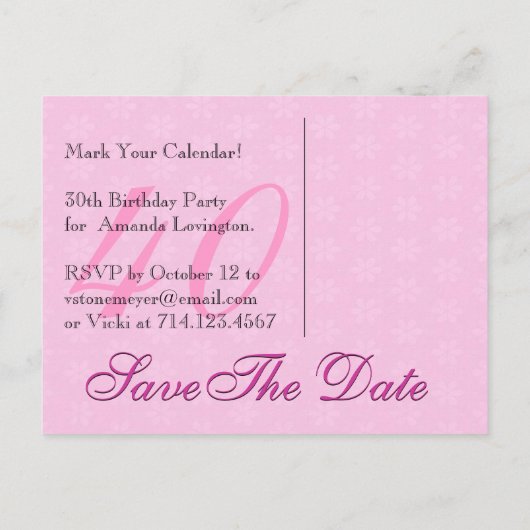 Save the Date 40th Birthday Roze en zwarte kant Aankondigingskaart (Achterkant)