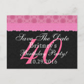 Save the Date 40th Birthday Roze en zwarte kant Aankondigingskaart (Voorkant)