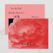 Save the Date 50th Birthday Party Coral Pink Rose Aankondigingskaart (Voorkant / Achterkant)