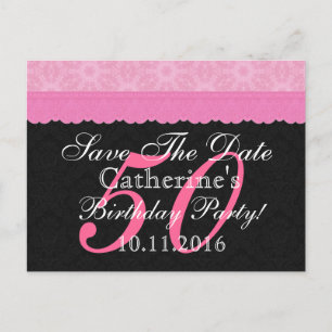 Save the Date 50th Birthday Roze en zwarte kant Aankondigingskaart