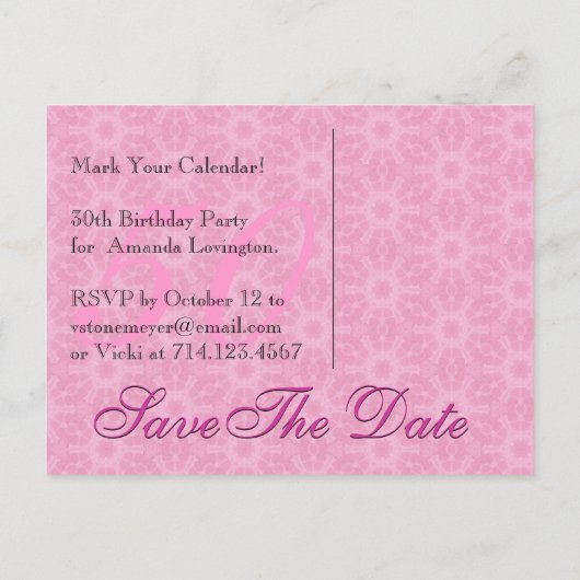 Save the Date 50th Birthday Roze en zwarte kant Aankondigingskaart (Achterkant)