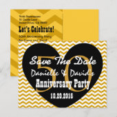 Save the Date 50th Jubileum GOLD BLACK Heart V3 Aankondigingskaart (Voorkant / Achterkant)