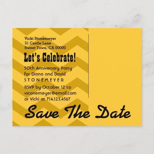 Save the Date 50th Jubileum GOLD BLACK Heart V3 Aankondigingskaart (Achterkant)