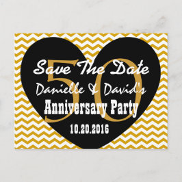 Save the Date 50th Jubileum GOLD BLACK Heart V3 Aankondigingskaart