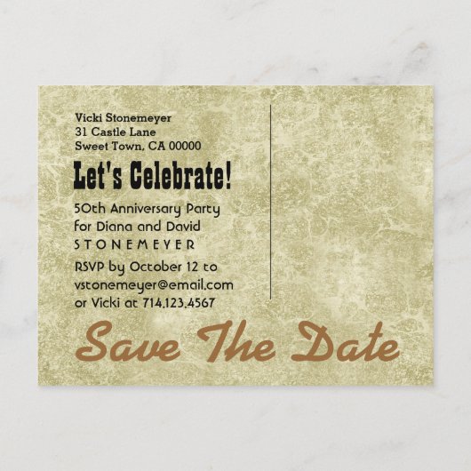 Save the Date 50th Jubileum GOLD BLACK V01 Aankondigingskaart (Achterkant)