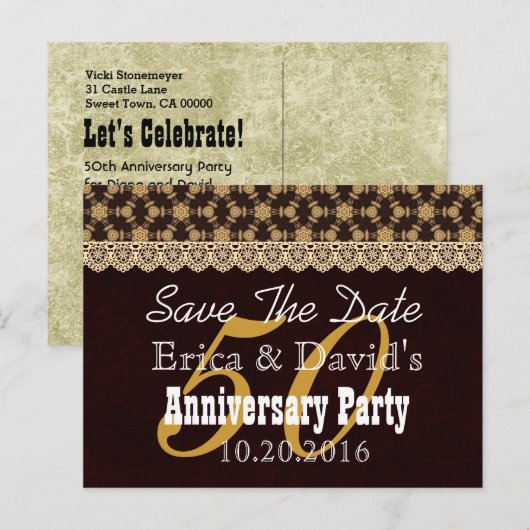 Save the Date 50th Jubileum GOLD BLACK V01A Aankondigingskaart (Voorkant / Achterkant)