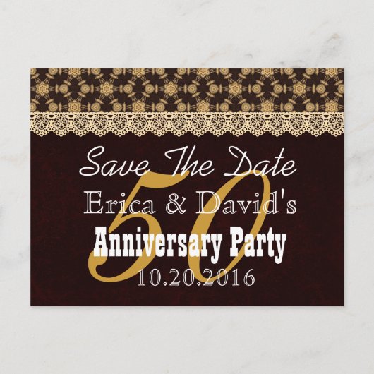 Save the Date 50th Jubileum GOLD BLACK V01A Aankondigingskaart (Voorkant)