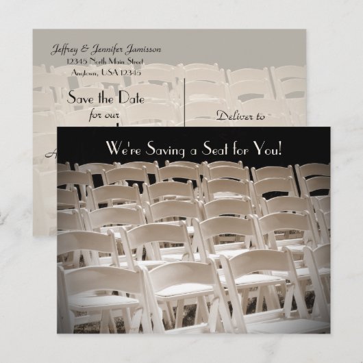 Save the Date 50th Jubileum Party Sepia Stoelen Aankondigingskaart (Voorkant / Achterkant)