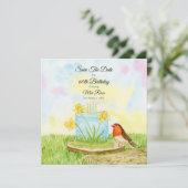 Save The Date 60th Birthday Robin Daffodil Cake (Staand voorkant)