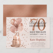 Save The Date 70ste Verjaardag Roze Gouden Cake (Voorkant / Achterkant)