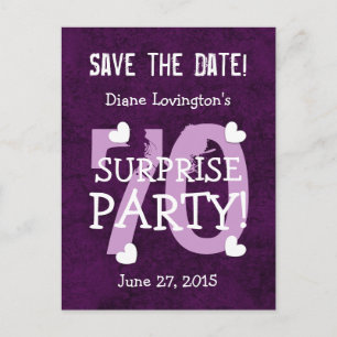 Save the Date 70th Surprise Verjaardag S70A PAARSE Aankondigingskaart
