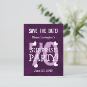 Save the Date 70th Surprise Verjaardag S70A PAARSE Aankondigingskaart (Staand voorkant)