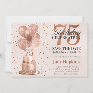 Save The Date 75e Verjaardag Roze Gouden Cake
