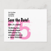 Save the Date 75th Surprise Verjaardag S75A BLAUW Aankondigingskaart (Achterkant)