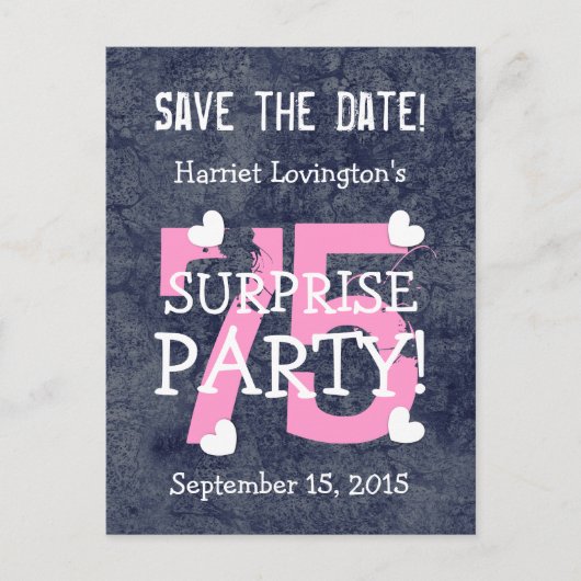 Save the Date 75th Surprise Verjaardag S75A BLAUW Aankondigingskaart (Voorkant)