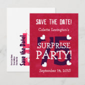 Save the Date 75th Surprise Verjaardag S75B RED Aankondigingskaart (Voorkant / Achterkant)