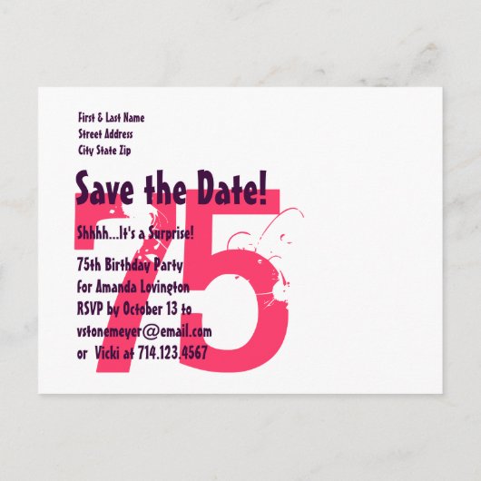 Save the Date 75th Surprise Verjaardag S75B RED Aankondigingskaart (Achterkant)