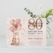 Save The Date 80ste Verjaardag Roze Gouden Cake (Staand voorkant)