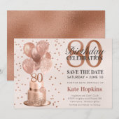Save The Date 80ste Verjaardag Roze Gouden Cake (Voorkant / Achterkant)