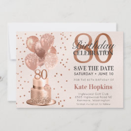 Save The Date 80ste Verjaardag Roze Gouden Cake