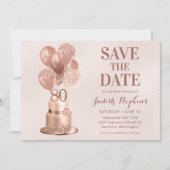 Save The Date 80ste Verjaardag Roze Gouden Cake (Voorkant)