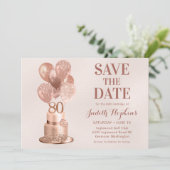 Save The Date 80ste Verjaardag Roze Gouden Cake (Staand voorkant)
