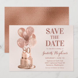 Save The Date 80ste Verjaardag Roze Gouden Cake
