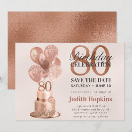 Save The Date 80ste Verjaardag Roze Gouden Cake