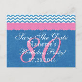 Save the Date 80th Birthday Roze Blauwe Kant Aankondigingskaart (Voorkant)