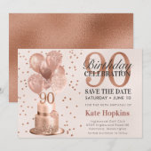Save The Date 90ste Verjaardag Roze Gouden Cake (Voorkant / Achterkant)