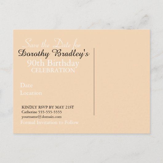 Save the Date 90th Birthday Butterfly Peonies P Aankondigingskaart (Achterkant)