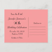 Save the Date 90th Birthday Party, Coral Roos Aankondigingskaart (Achterkant)