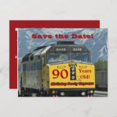Save the Date 90th Birthday Party Engine Briefkaar Aankondigingskaart (Voorkant / Achterkant)