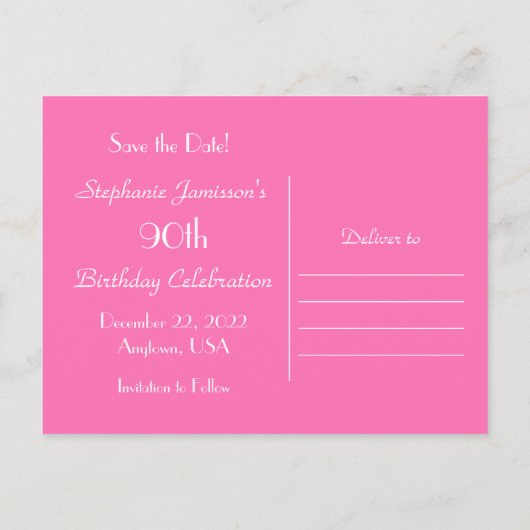 Save the Date 90th Birthday Party, Roze Abstract Aankondigingskaart (Achterkant)