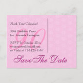 Save the Date 90th Birthday Zwart Wit Roze Kant Aankondigingskaart (Achterkant)