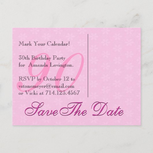 Save the Date 90th Birthday Zwart Wit Roze Kant Aankondigingskaart (Achterkant)