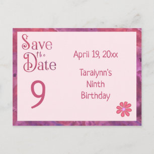 Save the Date 9e verjaardag voor een meisje Aankondigingskaart