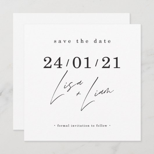 SAVE THE DATE aangepast ontwerp voor Lisa + Liam Kaart (Voorkant / Achterkant)