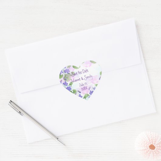 Save the Date Aangepast Violet Bloem Hart Sticker (Envelop)