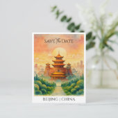 Save the Date Aankondiging Beijing China retro Briefkaart (Staand voorkant)